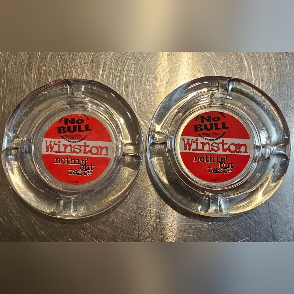 1990s Glass Winston Ashtray Red nothin but taste 4.5" across Vintage Retro (2)